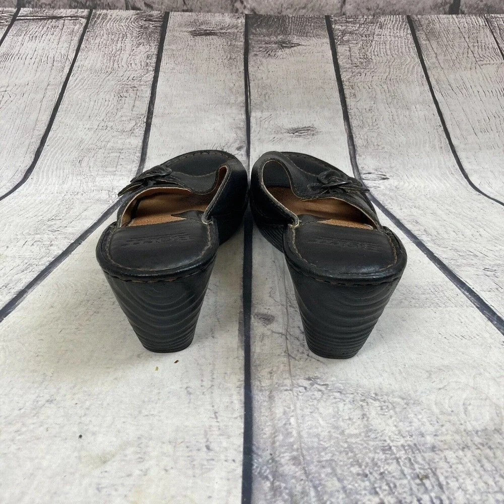 Born Sandals‎ Womens Size 9 Leather Black Side Buckle Strap Mule
